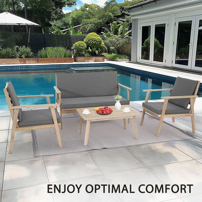Set da conversazione in legno per 4 persone con cuscini e posti a sedere all'aperto