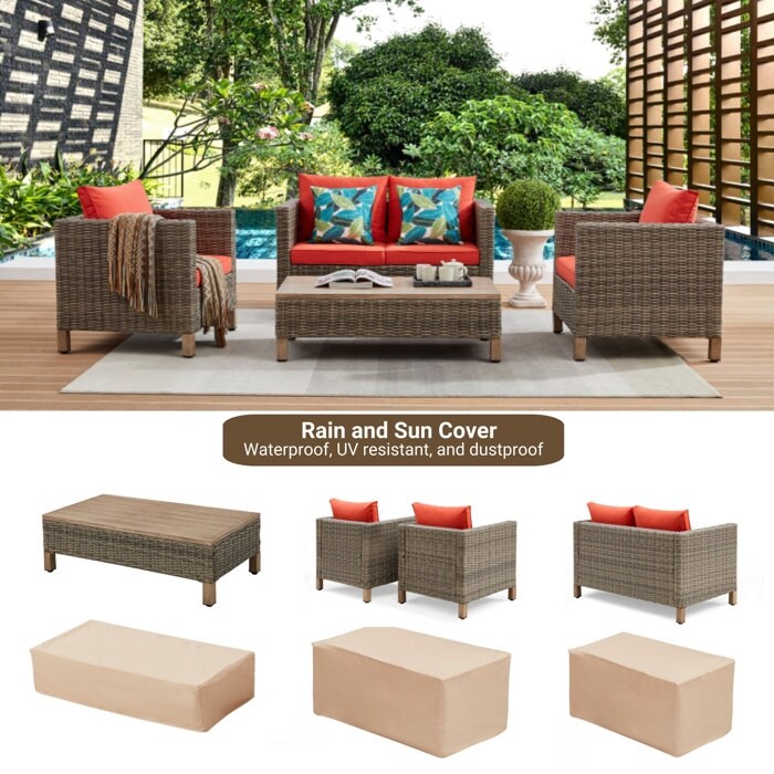 Gruppo di posti a sedere per esterni da 4 persone con cuscini