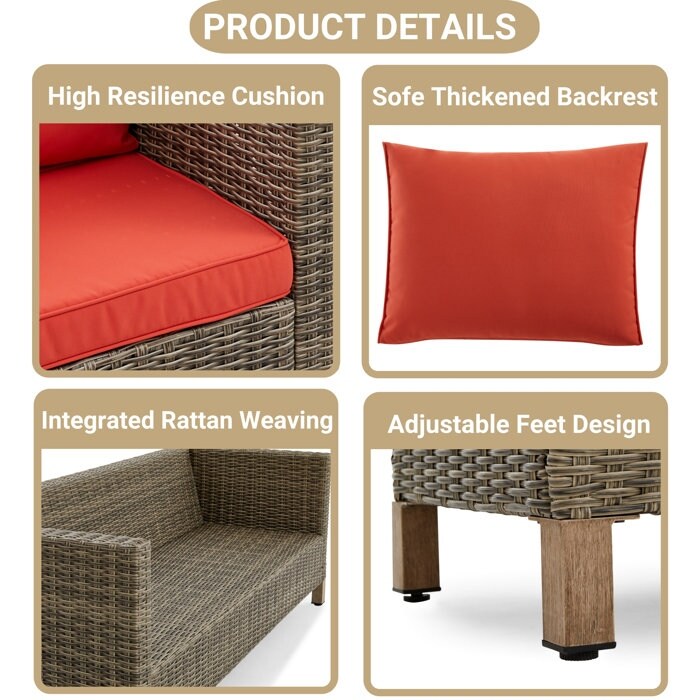 Gruppo di posti a sedere per esterni da 4 persone con cuscini