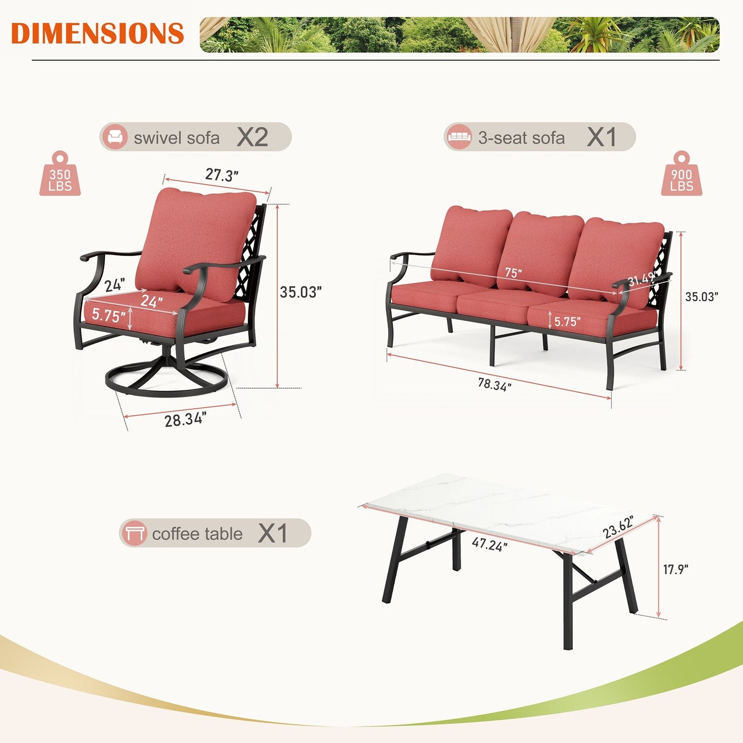 MAISON ARTS Set da conversazione per patio da 4/5 pezzi, set di divani con 2 poltrone singole, 1 divano a 3 posti e tavolino/pouf