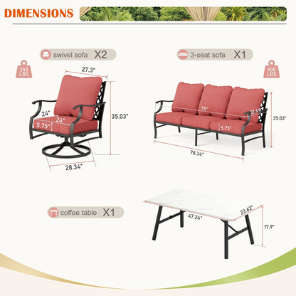 MAISON ARTS Set da conversazione per patio da 4/5 pezzi, set di divani con 2 poltrone singole, 1 divano a 3 posti e tavolino/pouf