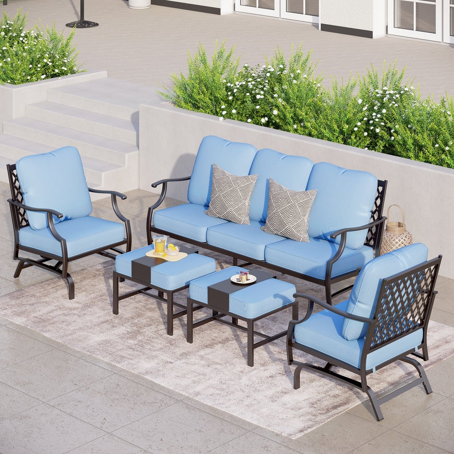 MAISON ARTS Set da conversazione per patio da 4/5 pezzi, set di divani con 2 poltrone singole, 1 divano a 3 posti e tavolino/pouf