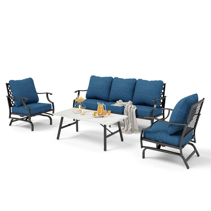 MAISON ARTS Set da conversazione per patio da 4/5 pezzi, set di divani con 2 poltrone singole, 1 divano a 3 posti e tavolino/pouf