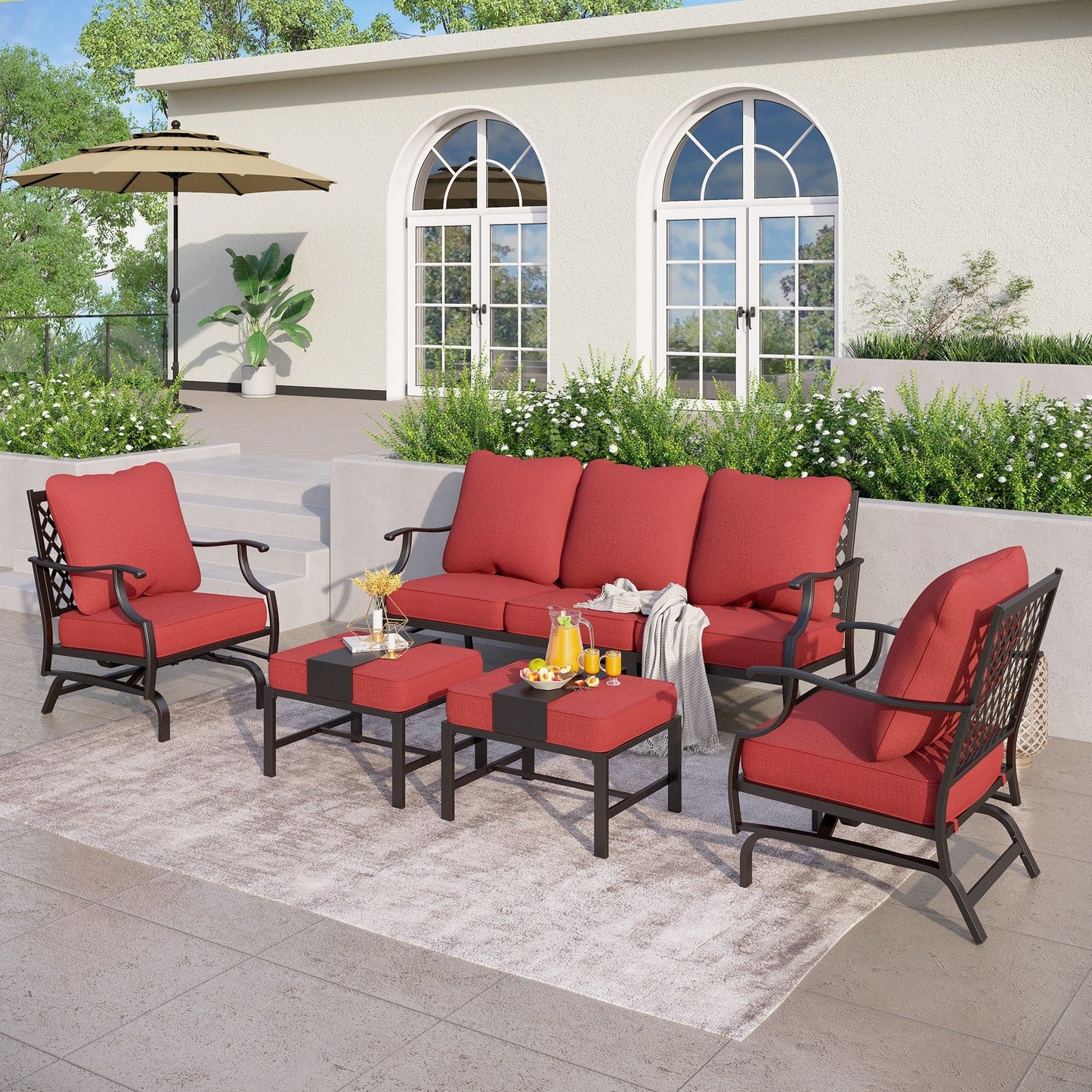 MAISON ARTS Set da conversazione per patio da 4/5 pezzi, set di divani con 2 poltrone singole, 1 divano a 3 posti e tavolino/pouf