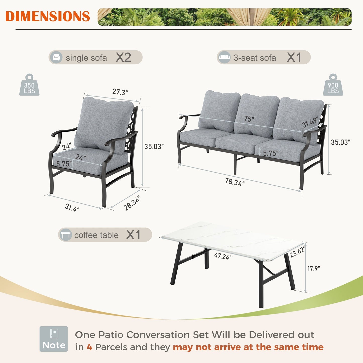 MAISON ARTS Set da conversazione per patio da 4/5 pezzi, set di divani con 2 poltrone singole, 1 divano a 3 posti e tavolino/pouf