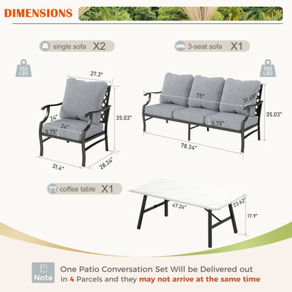 MAISON ARTS Set da conversazione per patio da 4/5 pezzi, set di divani con 2 poltrone singole, 1 divano a 3 posti e tavolino/pouf