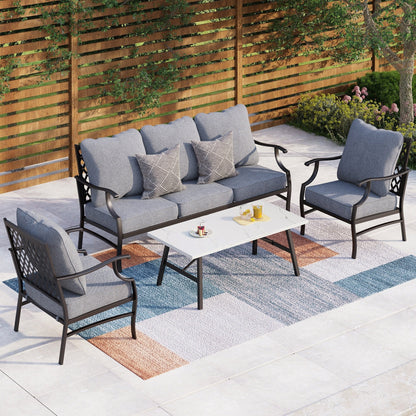 MAISON ARTS Set da conversazione per patio da 4/5 pezzi, set di divani con 2 poltrone singole, 1 divano a 3 posti e tavolino/pouf
