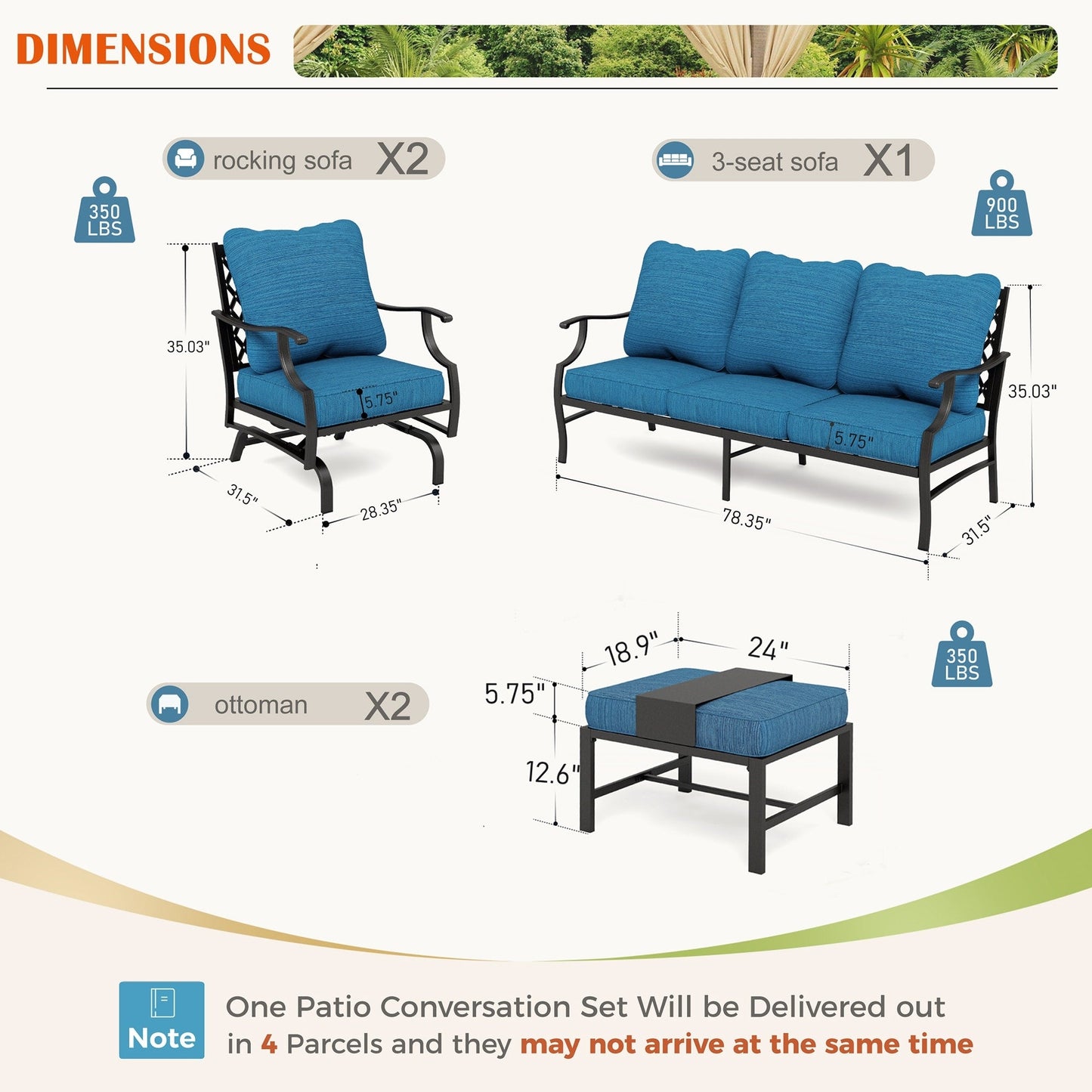 MAISON ARTS Set da conversazione per patio da 4/5 pezzi, set di divani con 2 poltrone singole, 1 divano a 3 posti e tavolino/pouf