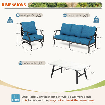 MAISON ARTS Set da conversazione per patio da 4/5 pezzi, set di divani con 2 poltrone singole, 1 divano a 3 posti e tavolino/pouf