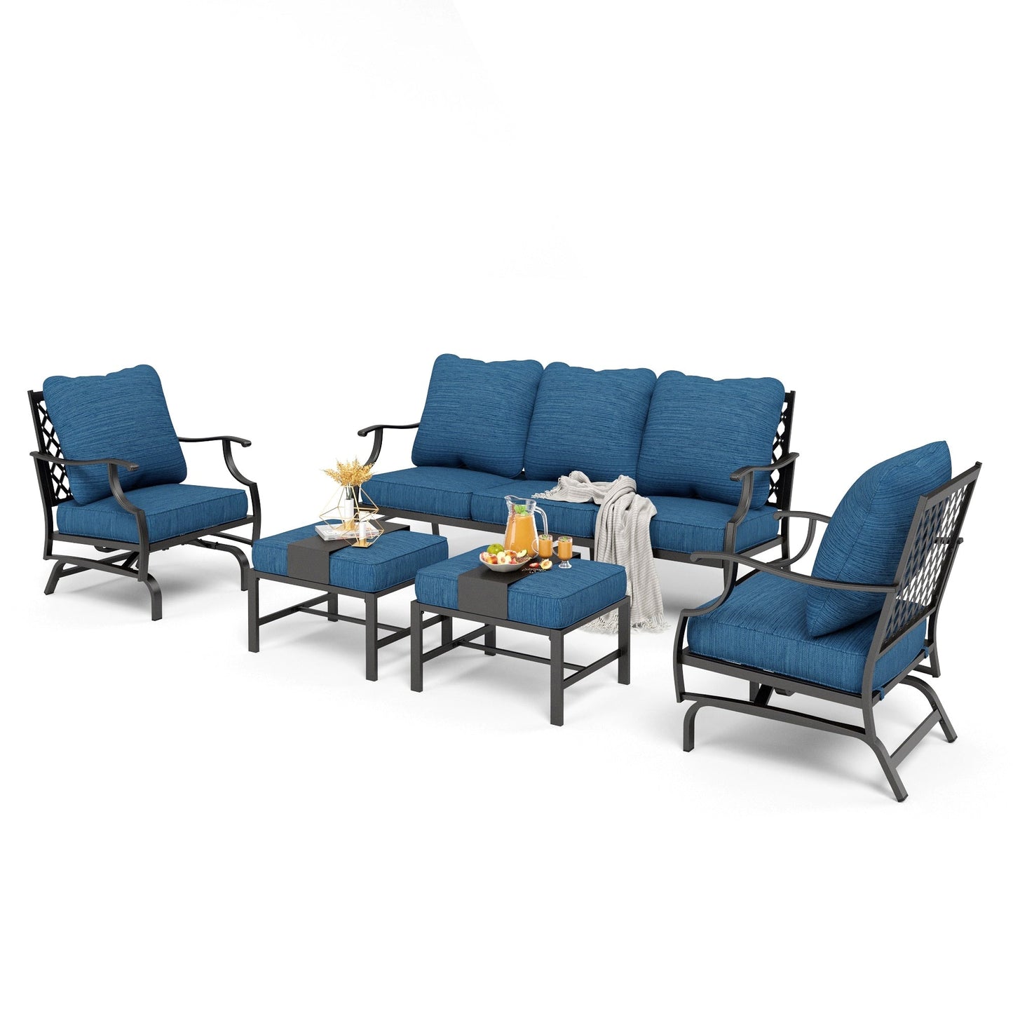 MAISON ARTS Set da conversazione per patio da 4/5 pezzi, set di divani con 2 poltrone singole, 1 divano a 3 posti e tavolino/pouf