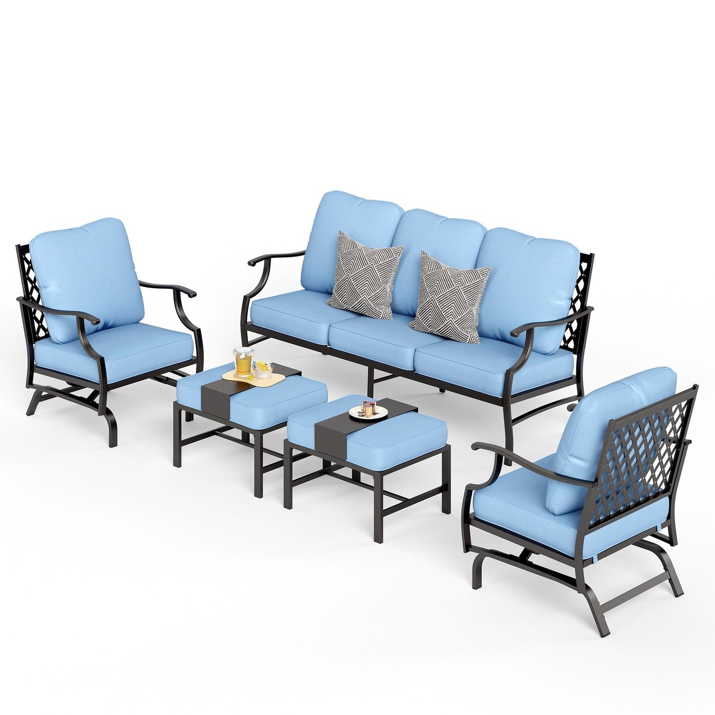 MAISON ARTS Set da conversazione per patio da 4/5 pezzi, set di divani con 2 poltrone singole, 1 divano a 3 posti e tavolino/pouf