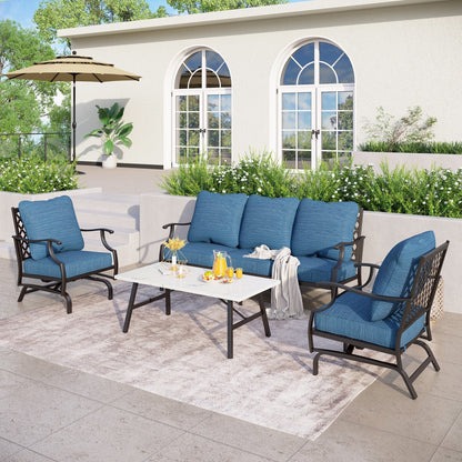 MAISON ARTS Set da conversazione per patio da 4/5 pezzi, set di divani con 2 poltrone singole, 1 divano a 3 posti e tavolino/pouf