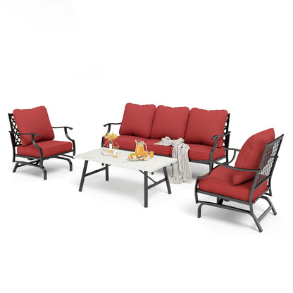 MAISON ARTS Set da conversazione per patio da 4/5 pezzi, set di divani con 2 poltrone singole, 1 divano a 3 posti e tavolino/pouf