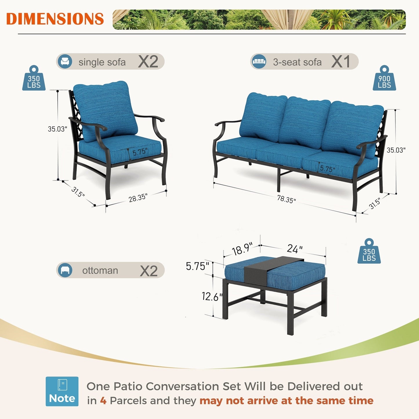 MAISON ARTS Set da conversazione per patio da 4/5 pezzi, set di divani con 2 poltrone singole, 1 divano a 3 posti e tavolino/pouf