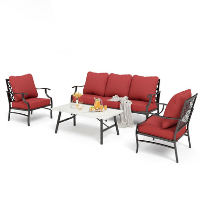 MAISON ARTS Set da conversazione per patio da 4/5 pezzi, set di divani con 2 poltrone singole, 1 divano a 3 posti e tavolino/pouf