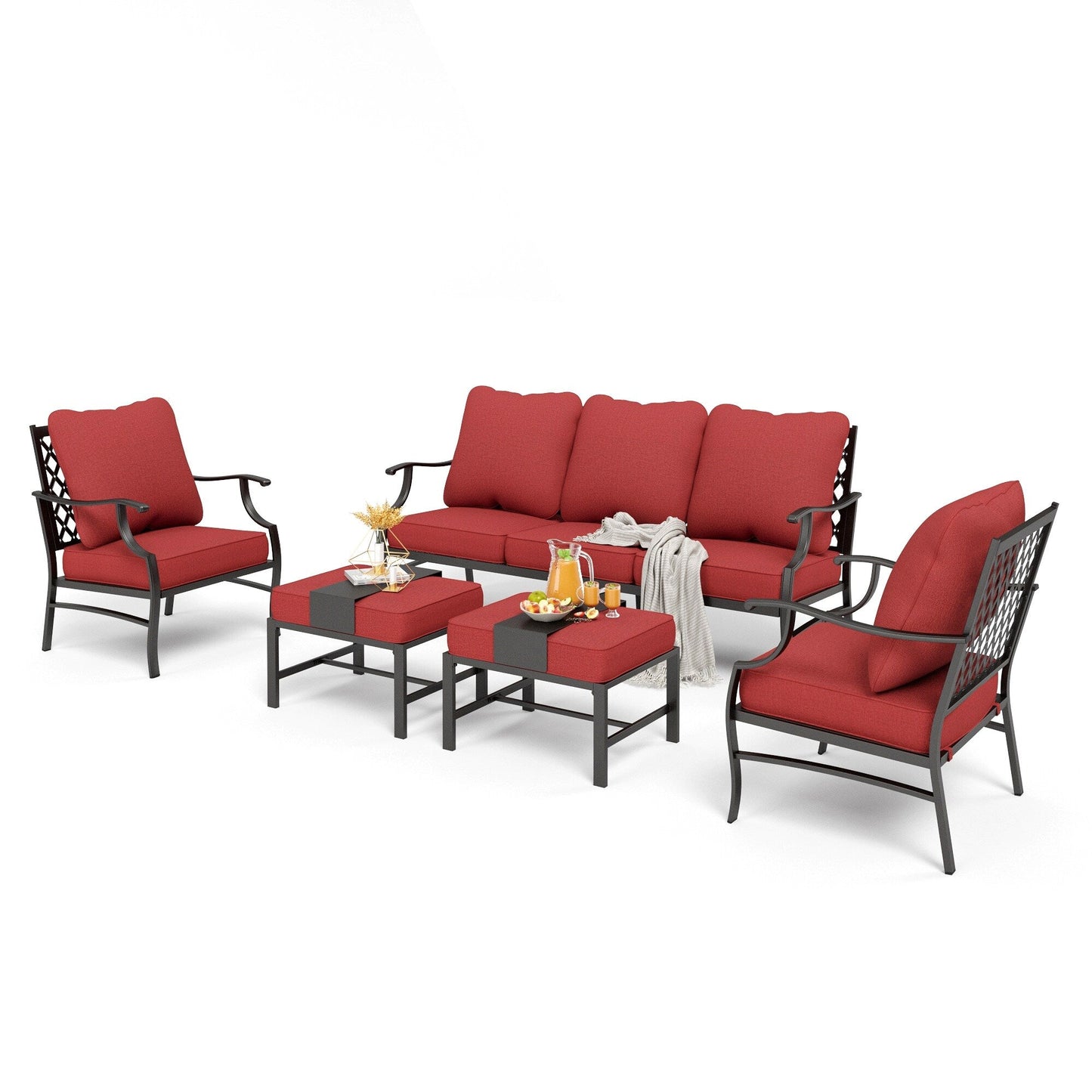 MAISON ARTS Set da conversazione per patio da 4/5 pezzi, set di divani con 2 poltrone singole, 1 divano a 3 posti e tavolino/pouf