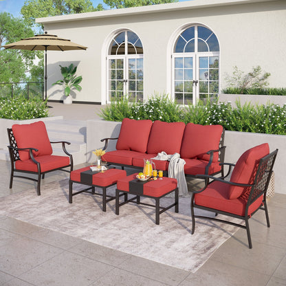 MAISON ARTS Set da conversazione per patio da 4/5 pezzi, set di divani con 2 poltrone singole, 1 divano a 3 posti e tavolino/pouf