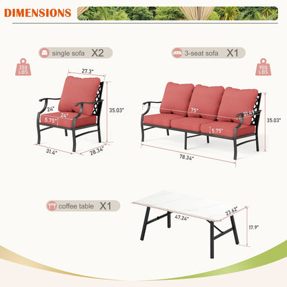 MAISON ARTS Set da conversazione per patio da 4/5 pezzi, set di divani con 2 poltrone singole, 1 divano a 3 posti e tavolino/pouf