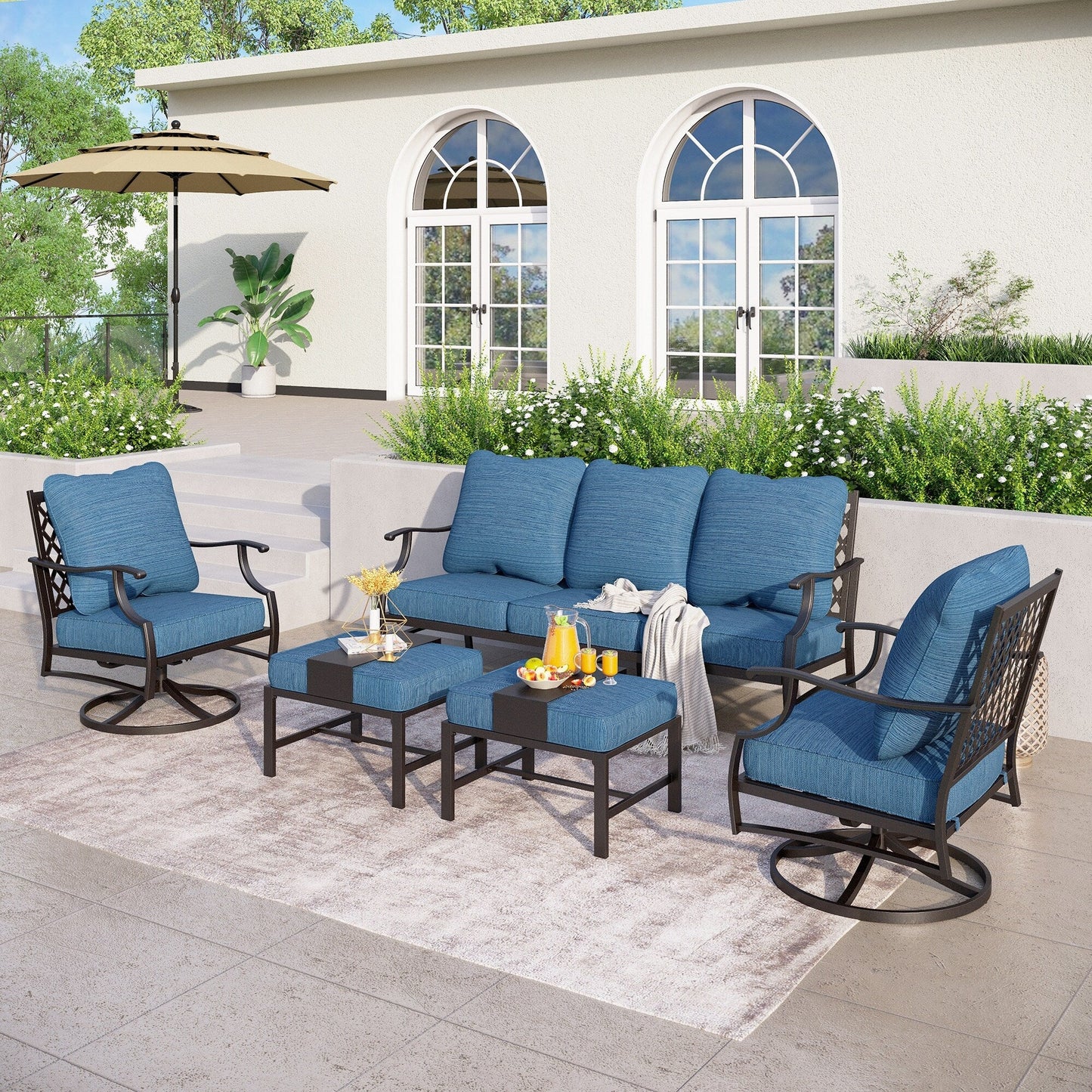 MAISON ARTS Set da conversazione per patio da 4/5 pezzi, set di divani con 2 poltrone singole, 1 divano a 3 posti e tavolino/pouf