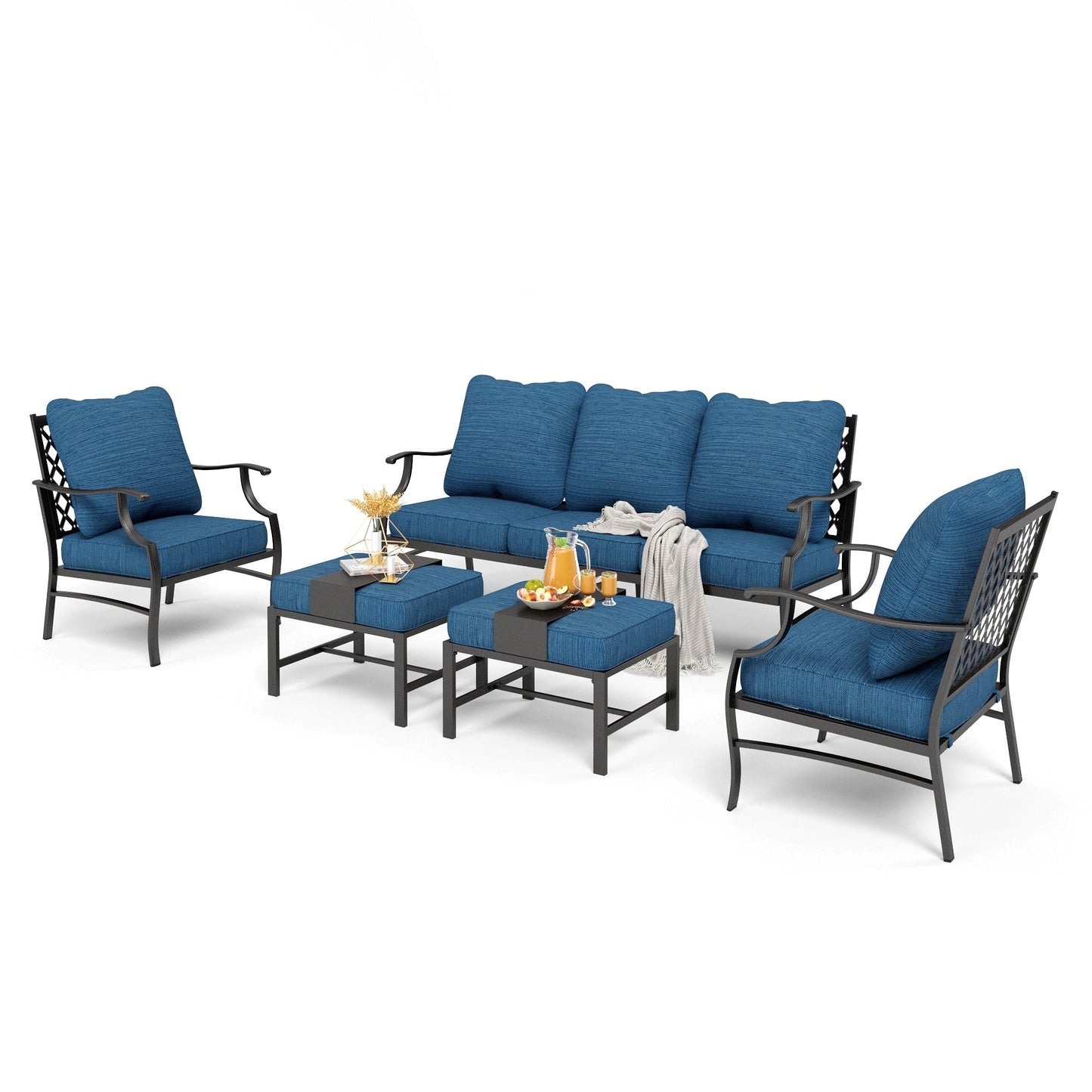 MAISON ARTS Set da conversazione per patio da 4/5 pezzi, set di divani con 2 poltrone singole, 1 divano a 3 posti e tavolino/pouf