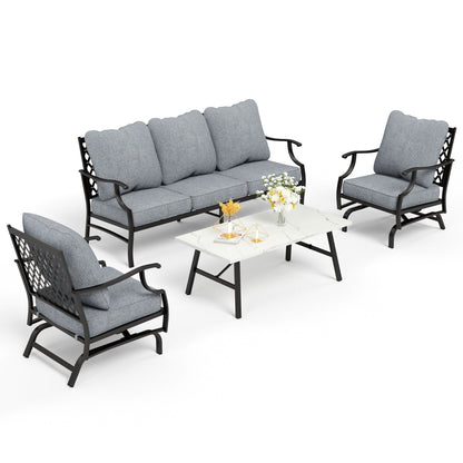 MAISON ARTS Set da conversazione per patio da 4/5 pezzi, set di divani con 2 poltrone singole, 1 divano a 3 posti e tavolino/pouf