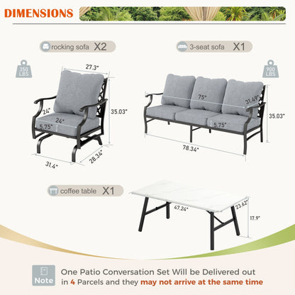 MAISON ARTS Set da conversazione per patio da 4/5 pezzi, set di divani con 2 poltrone singole, 1 divano a 3 posti e tavolino/pouf