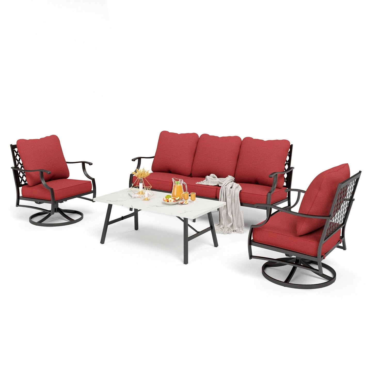 MAISON ARTS Set da conversazione per patio da 4/5 pezzi, set di divani con 2 poltrone singole, 1 divano a 3 posti e tavolino/pouf