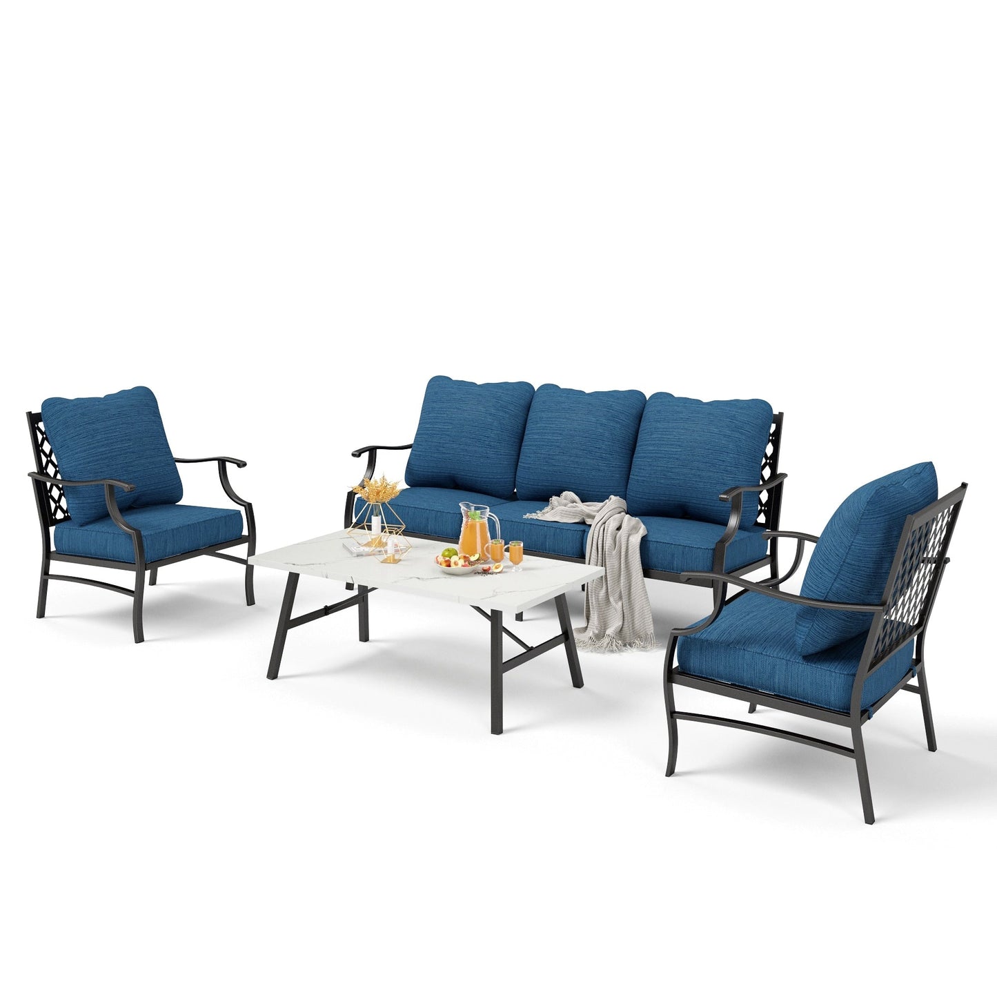 MAISON ARTS Set da conversazione per patio da 4/5 pezzi, set di divani con 2 poltrone singole, 1 divano a 3 posti e tavolino/pouf