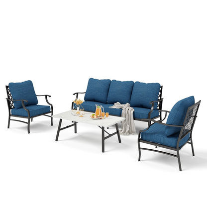 MAISON ARTS Set da conversazione per patio da 4/5 pezzi, set di divani con 2 poltrone singole, 1 divano a 3 posti e tavolino/pouf