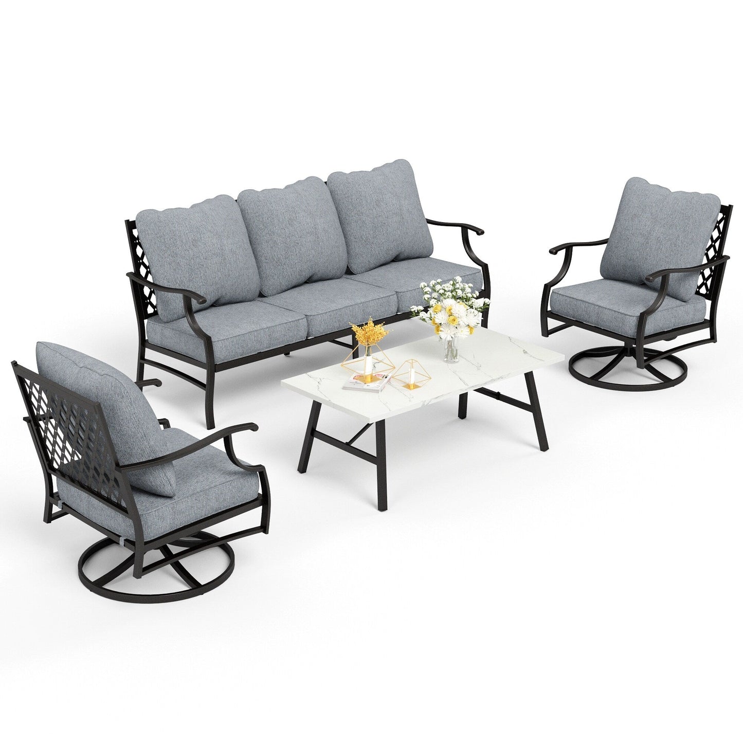 MAISON ARTS Set da conversazione per patio da 4/5 pezzi, set di divani con 2 poltrone singole, 1 divano a 3 posti e tavolino/pouf