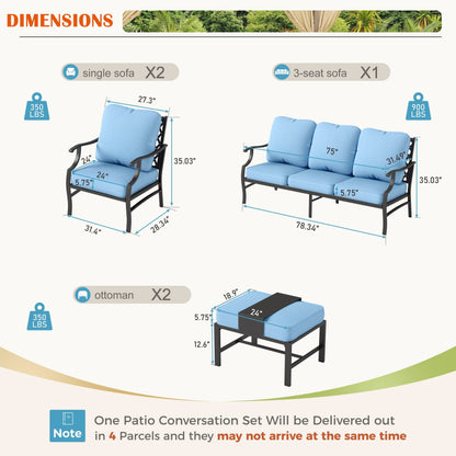 MAISON ARTS Set da conversazione per patio da 4/5 pezzi, set di divani con 2 poltrone singole, 1 divano a 3 posti e tavolino/pouf