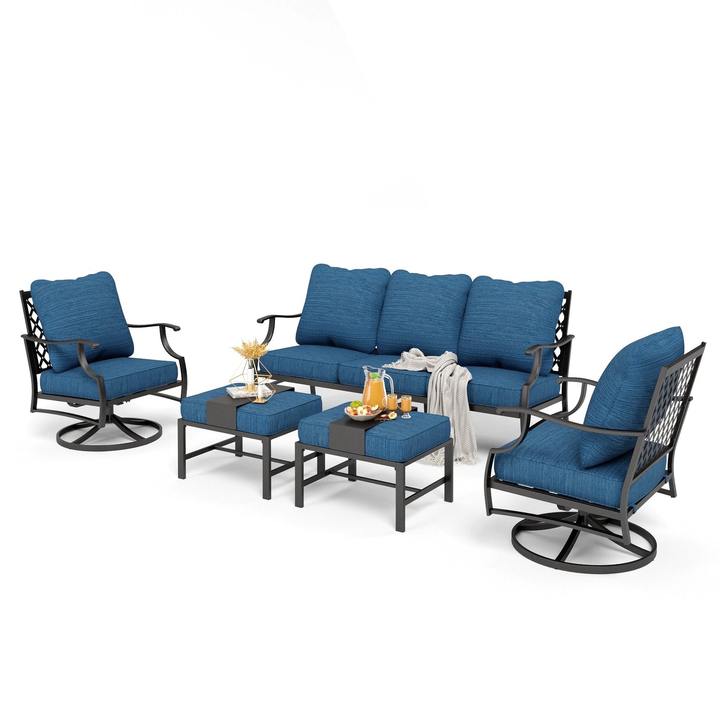 MAISON ARTS Set da conversazione per patio da 4/5 pezzi, set di divani con 2 poltrone singole, 1 divano a 3 posti e tavolino/pouf