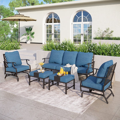 MAISON ARTS Set da conversazione per patio da 4/5 pezzi, set di divani con 2 poltrone singole, 1 divano a 3 posti e tavolino/pouf