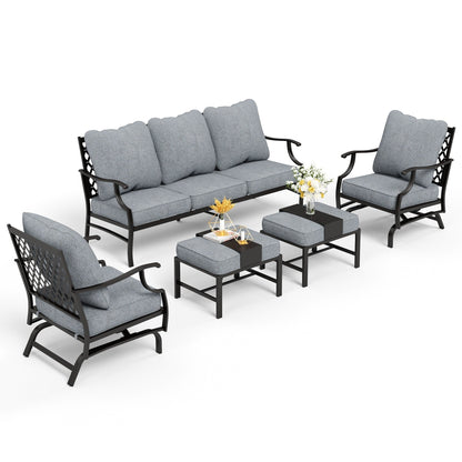 MAISON ARTS Set da conversazione per patio da 4/5 pezzi, set di divani con 2 poltrone singole, 1 divano a 3 posti e tavolino/pouf