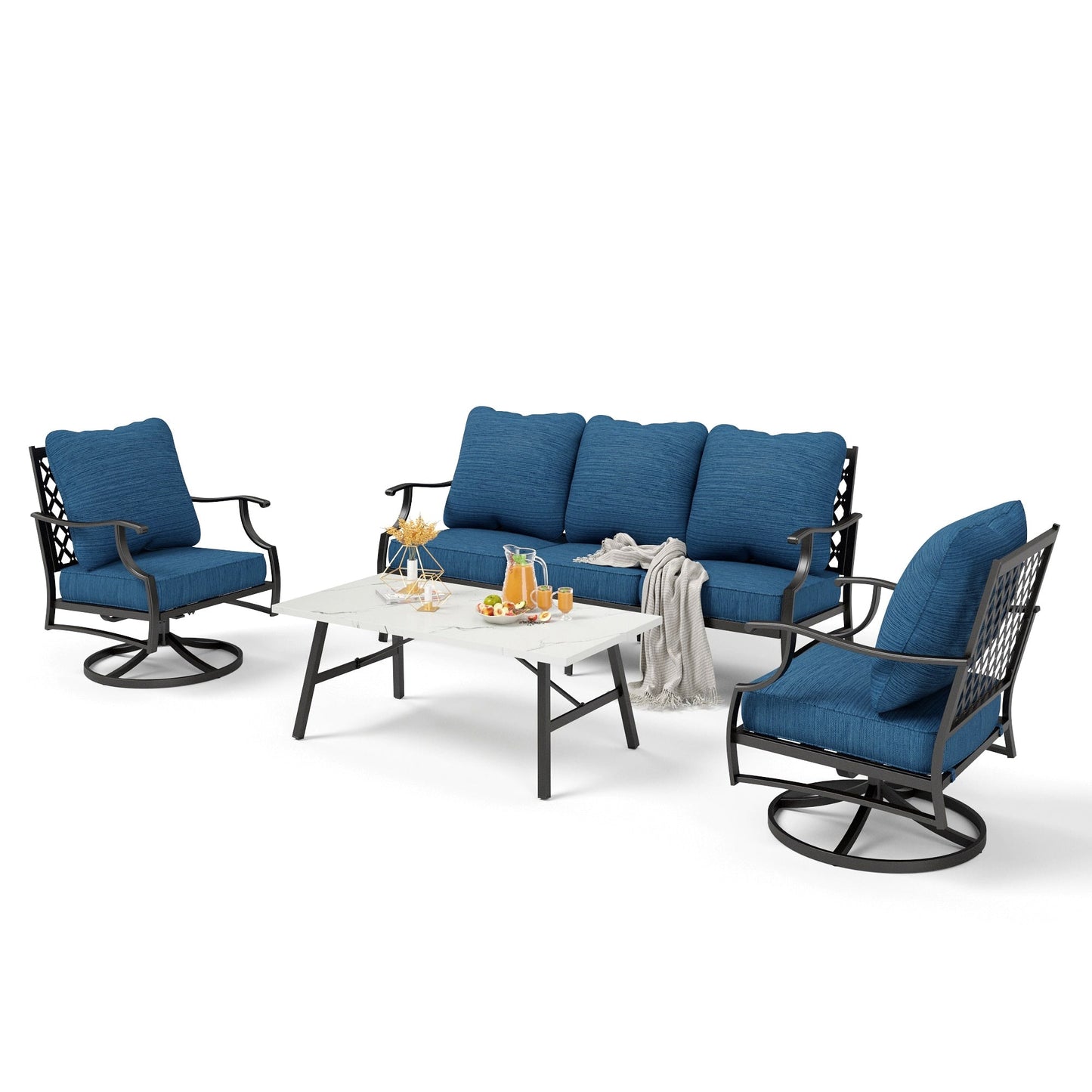 MAISON ARTS Set da conversazione per patio da 4/5 pezzi, set di divani con 2 poltrone singole, 1 divano a 3 posti e tavolino/pouf