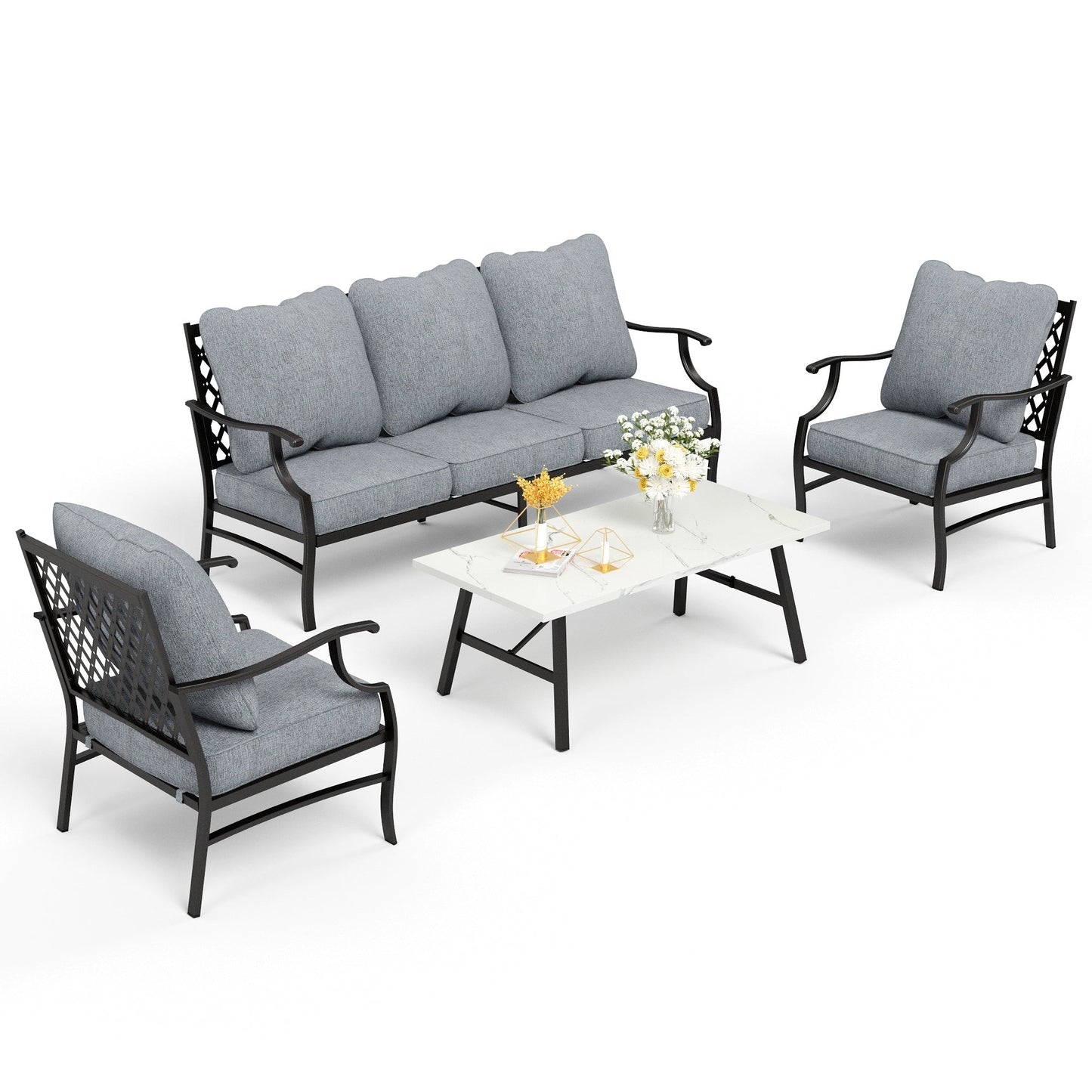 MAISON ARTS Set da conversazione per patio da 4/5 pezzi, set di divani con 2 poltrone singole, 1 divano a 3 posti e tavolino/pouf