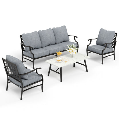 MAISON ARTS Set da conversazione per patio da 4/5 pezzi, set di divani con 2 poltrone singole, 1 divano a 3 posti e tavolino/pouf