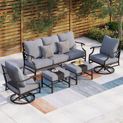 MAISON ARTS Set da conversazione per patio da 4/5 pezzi, set di divani con 2 poltrone singole, 1 divano a 3 posti e tavolino/pouf