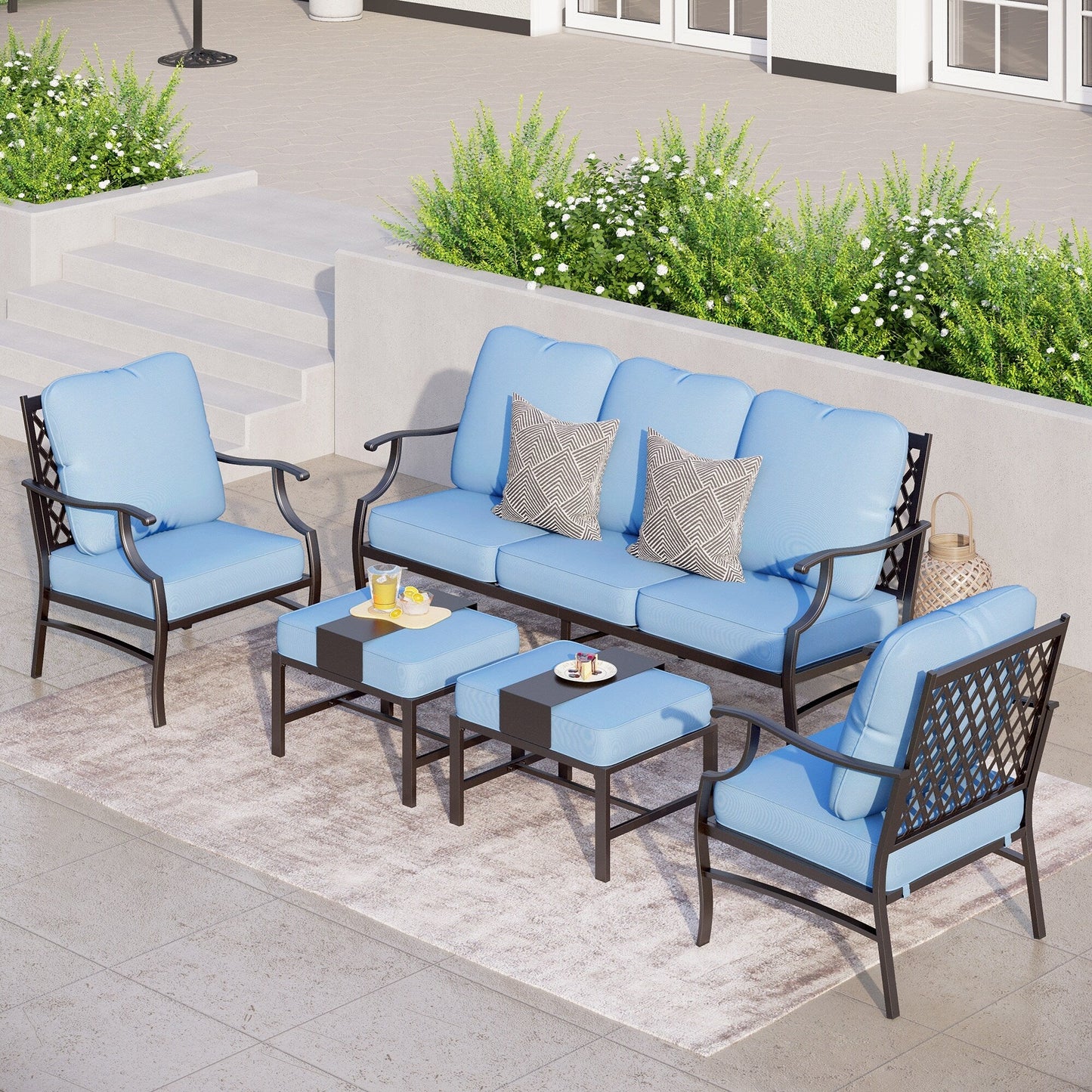 MAISON ARTS Set da conversazione per patio da 4/5 pezzi, set di divani con 2 poltrone singole, 1 divano a 3 posti e tavolino/pouf