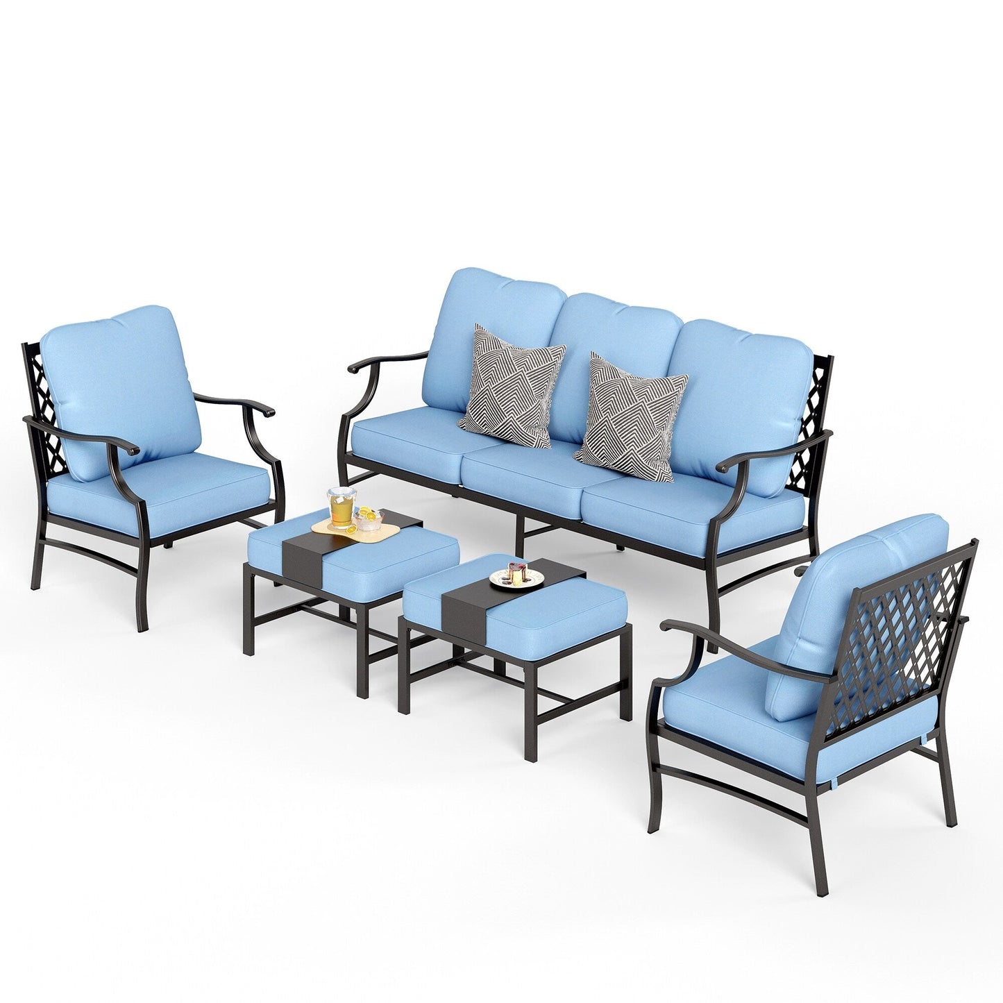 MAISON ARTS Set da conversazione per patio da 4/5 pezzi, set di divani con 2 poltrone singole, 1 divano a 3 posti e tavolino/pouf