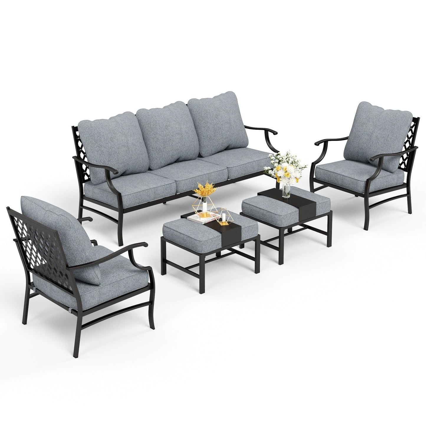 MAISON ARTS Set da conversazione per patio da 4/5 pezzi, set di divani con 2 poltrone singole, 1 divano a 3 posti e tavolino/pouf