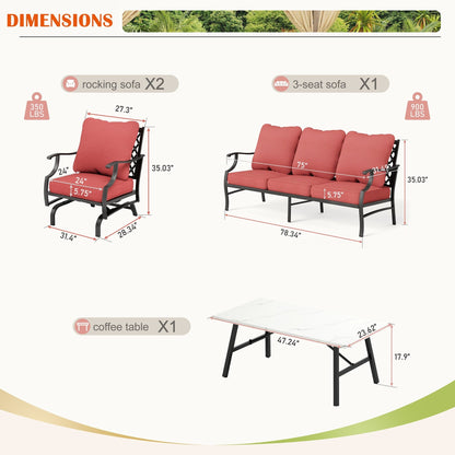 MAISON ARTS Set da conversazione per patio da 4/5 pezzi, set di divani con 2 poltrone singole, 1 divano a 3 posti e tavolino/pouf