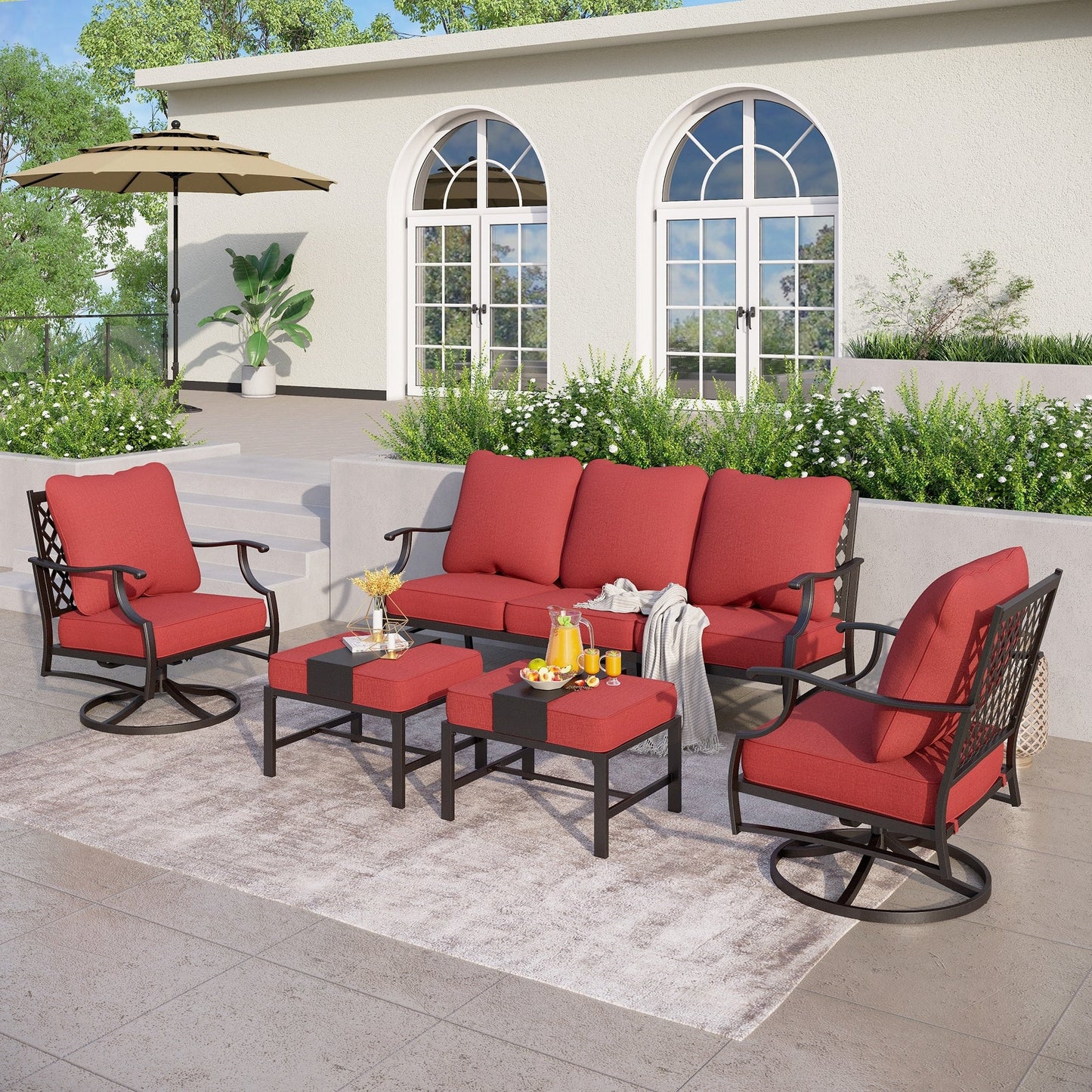 MAISON ARTS Set da conversazione per patio da 4/5 pezzi, set di divani con 2 poltrone singole, 1 divano a 3 posti e tavolino/pouf