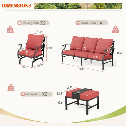 MAISON ARTS Set da conversazione per patio da 4/5 pezzi, set di divani con 2 poltrone singole, 1 divano a 3 posti e tavolino/pouf