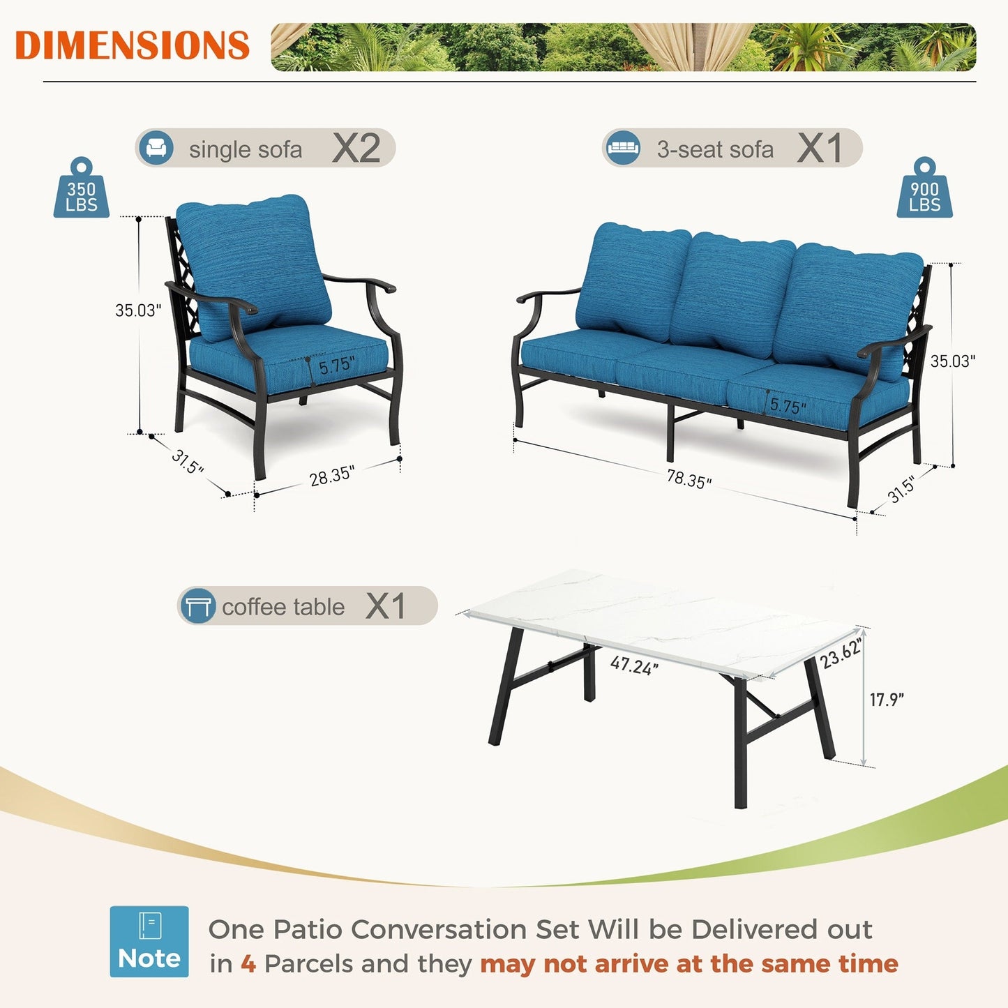 MAISON ARTS Set da conversazione per patio da 4/5 pezzi, set di divani con 2 poltrone singole, 1 divano a 3 posti e tavolino/pouf