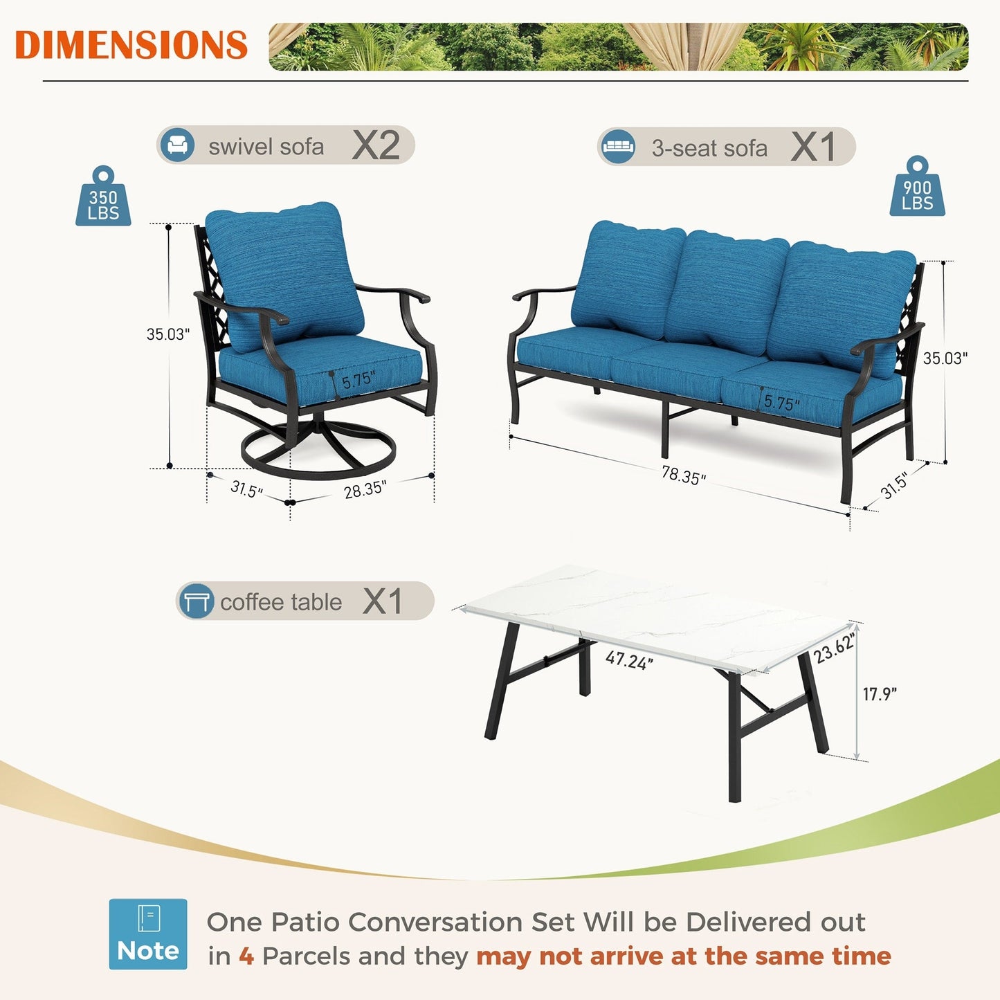 MAISON ARTS Set da conversazione per patio da 4/5 pezzi, set di divani con 2 poltrone singole, 1 divano a 3 posti e tavolino/pouf