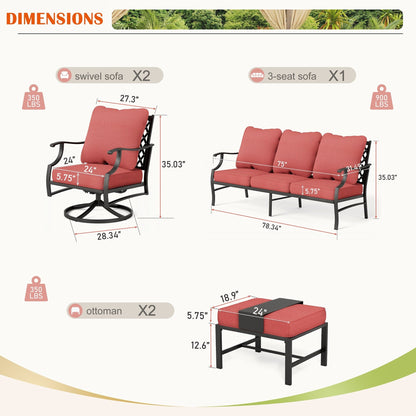 MAISON ARTS Set da conversazione per patio da 4/5 pezzi, set di divani con 2 poltrone singole, 1 divano a 3 posti e tavolino/pouf