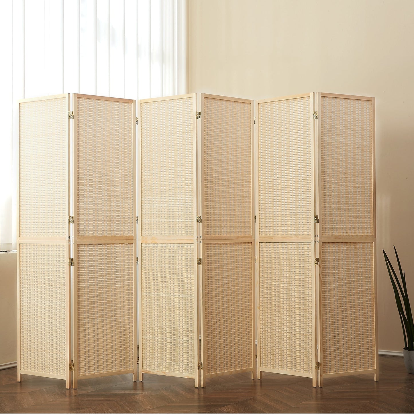 Divisorio per ambienti in bambù a 4/6 pannelli, divisorio a parete staccabile da 6 piedi per la separazione degli ambienti, schermo pieghevole per la privacy
