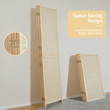 Divisorio per ambienti in bambù a 4/6 pannelli, divisorio a parete staccabile da 6 piedi per la separazione degli ambienti, schermo pieghevole per la privacy