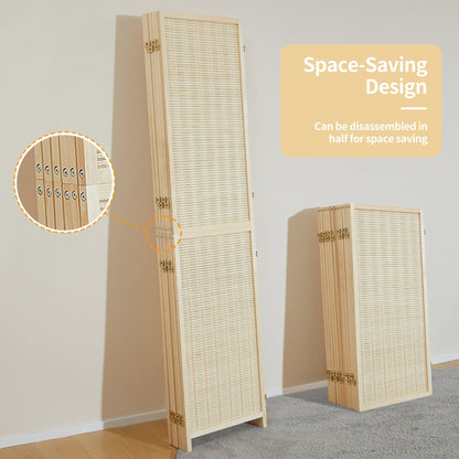 Divisorio per ambienti in bambù a 4/6 pannelli, divisorio a parete staccabile da 6 piedi per la separazione degli ambienti, schermo pieghevole per la privacy